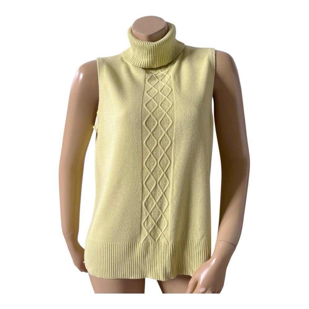 Requirements Vintage Sweater Womens XL Lime Yellow Turtleneck Cable Knit Y2K